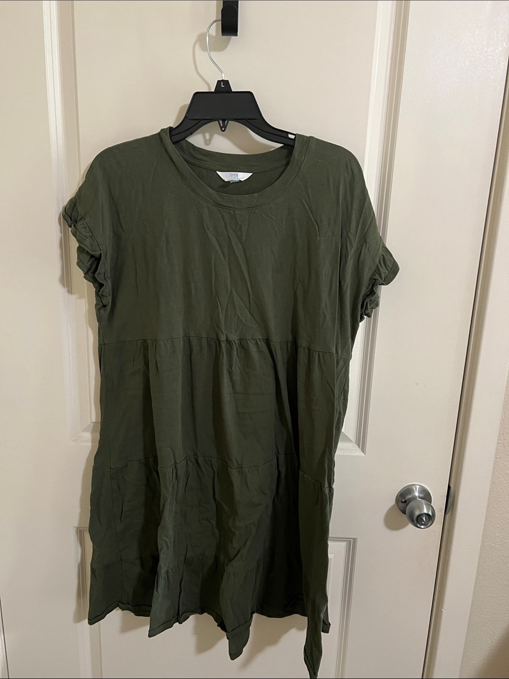 Time and Tru Olive Green Short Sleeve Tiered Mini Dress